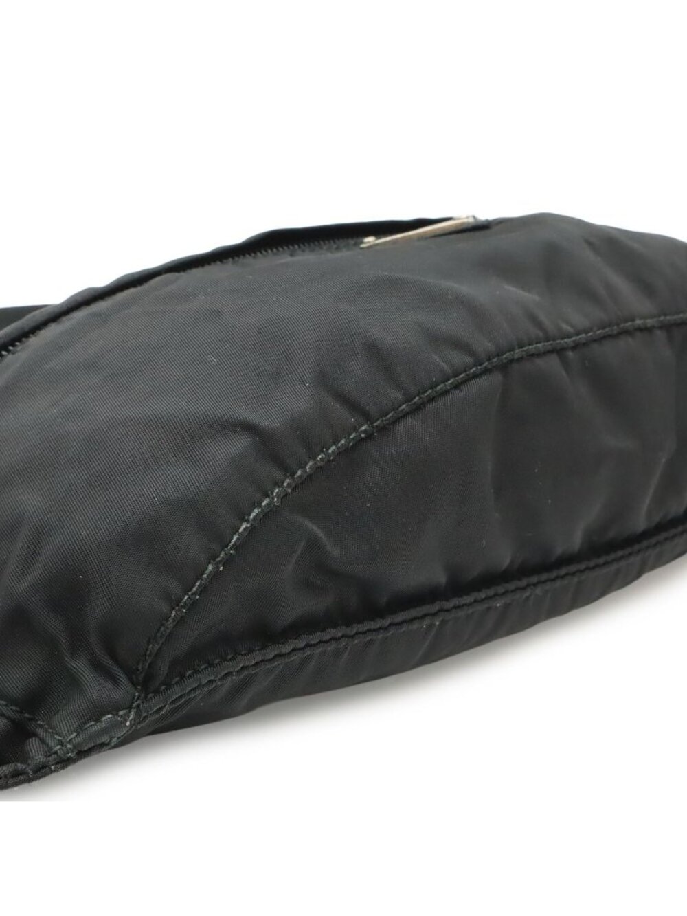 Prada Triangle Logo Belt Bag Waist Pouch Hip Nylon Black Silver - Picture 3 of 9